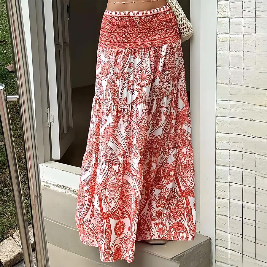 Olivenorma Bohemian Paisley Print High Waist Smocked Tiered Maxi Women's Dress - image 14