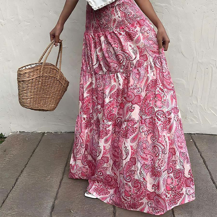 Olivenorma Bohemian Paisley Print High Waist Smocked Tiered Maxi Women's Dress - image 24