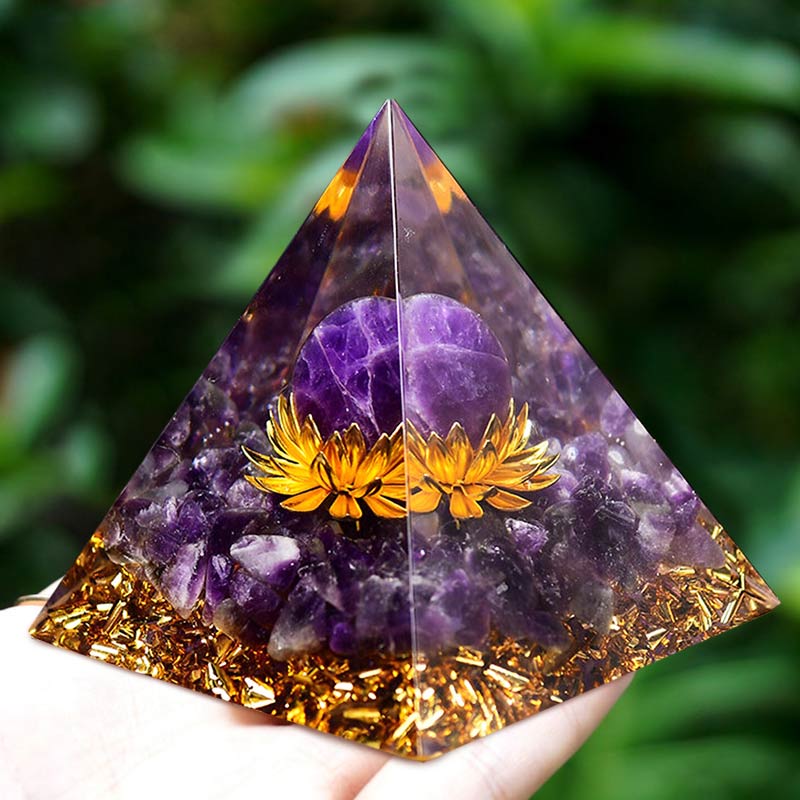 Olivenorma Amethyst Sphere Lotus Symbol Orgone Pyramid - image 1