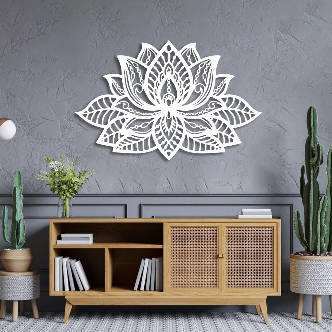 Olivenorma Boho Mandala Lotus Flower Metal Wall Decor - Silver - image 7