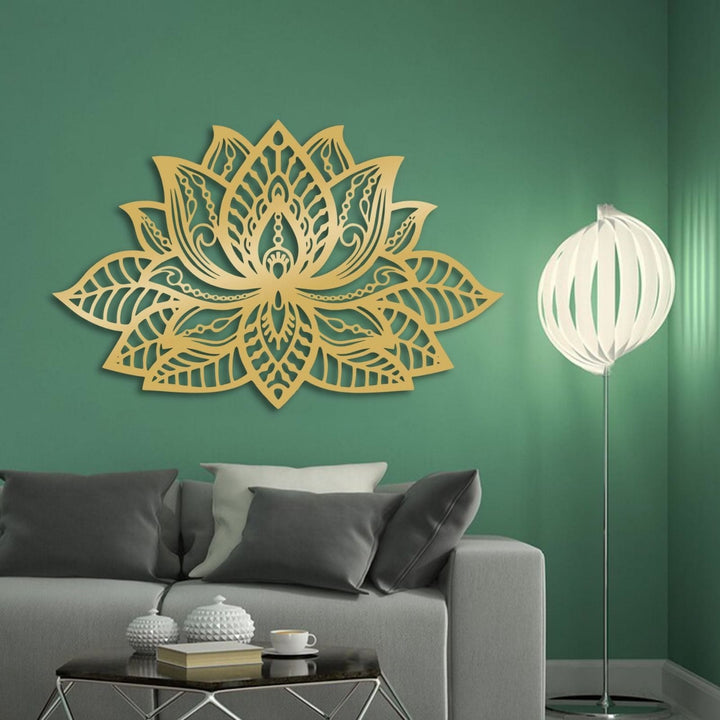 Olivenorma Boho Mandala Lotus Flower Metal Wall Decor - Gold - image 3