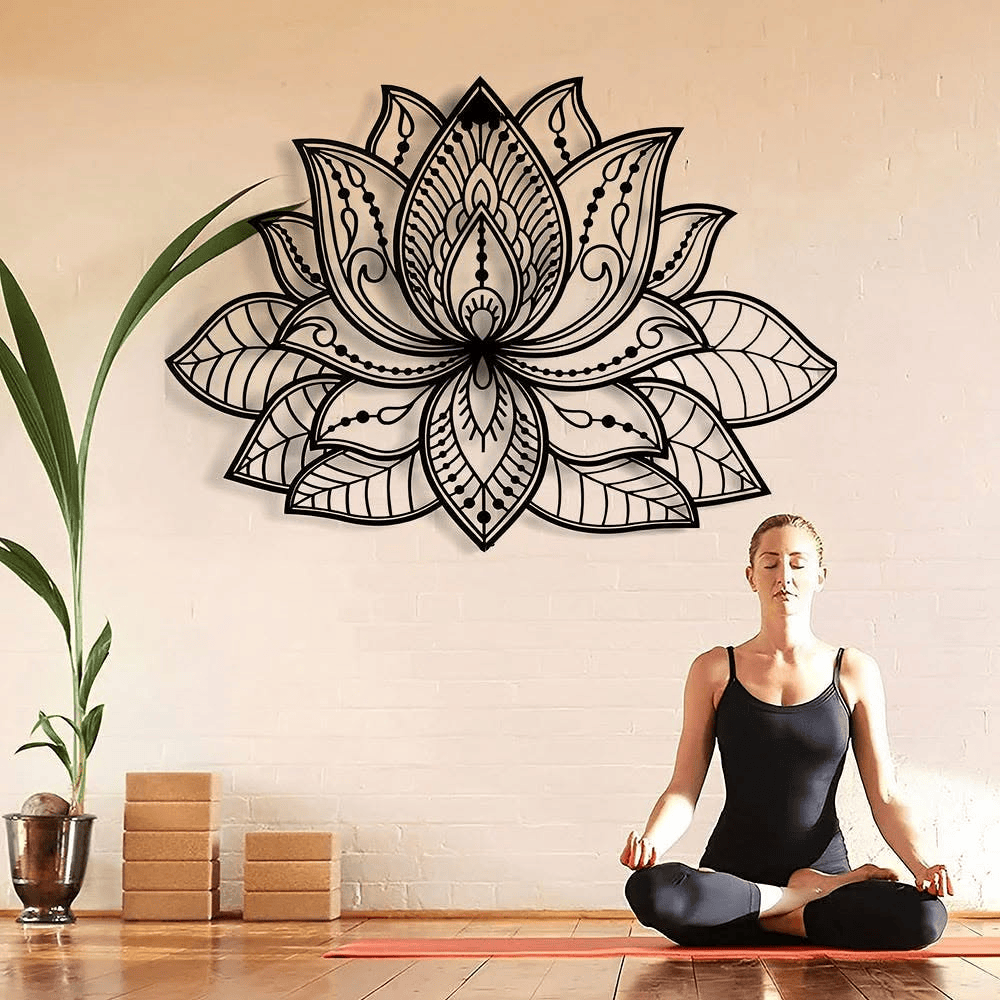 Olivenorma Boho Mandala Lotus Flower Metal Wall Decor - Black - image 0