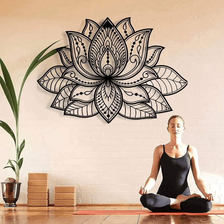Olivenorma Boho Mandala Lotus Flower Metal Wall Decor - Black - image 0