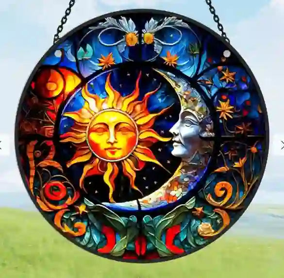 Olivenorma Celestial Sun Moon Stained Glass Sun Catcher - 30cm*30cm - image 0