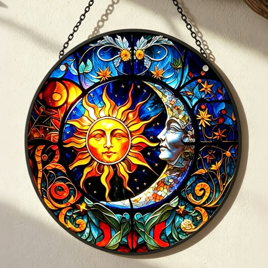 Olivenorma Celestial Sun Moon Stained Glass Sun Catcher - image 1