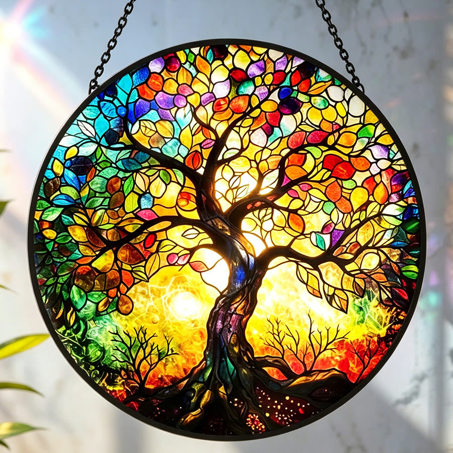 Olivenorma Colorful Tree of Life Stained Glass Sun Catcher - 30cm*30cm - image 0