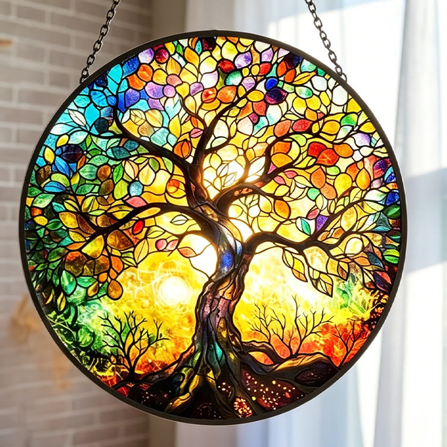Olivenorma Colorful Tree of Life Stained Glass Sun Catcher - image 1
