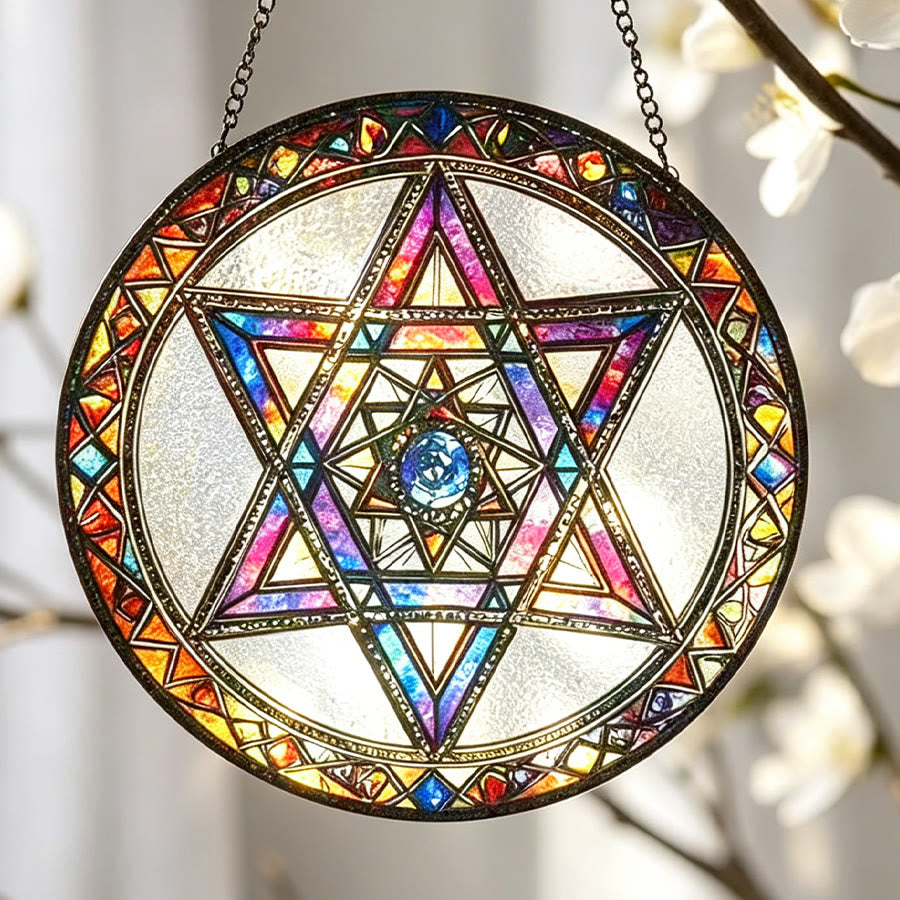 Olivenorma Mystical Hexagram Star Of David Sacred Geometry Stained Glass Sun Catcher - 30cm*30cm - image 0