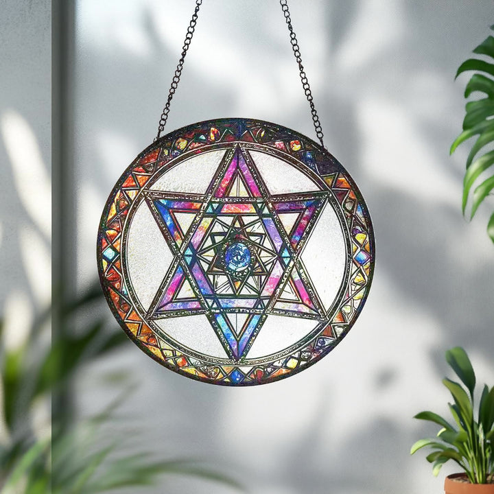 Olivenorma Mystical Hexagram Star Of David Sacred Geometry Stained Glass Sun Catcher - image 4
