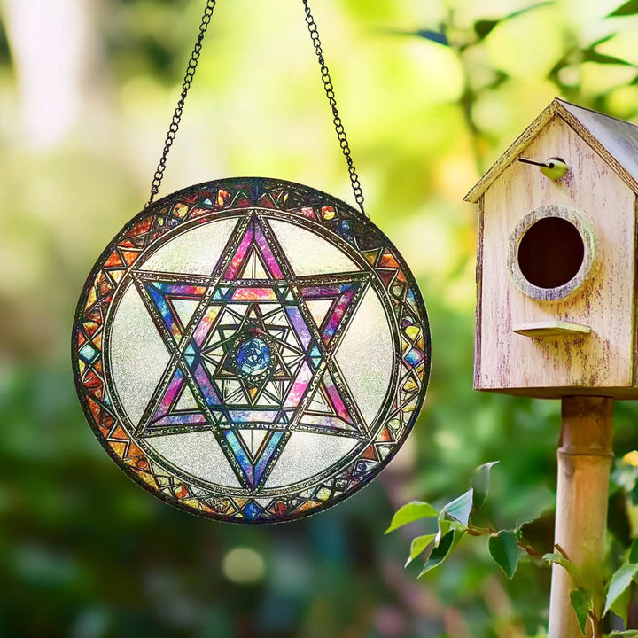Olivenorma Mystical Hexagram Star Of David Sacred Geometry Stained Glass Sun Catcher - image 3