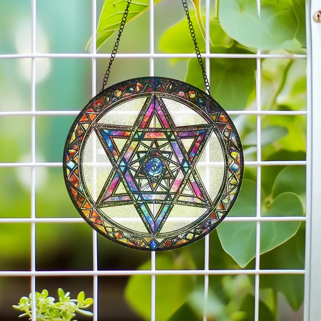 Olivenorma Mystical Hexagram Star Of David Sacred Geometry Stained Glass Sun Catcher - image 2