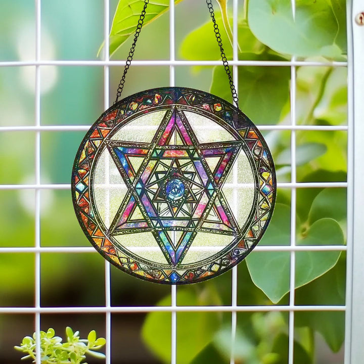 Olivenorma Mystical Hexagram Star Of David Sacred Geometry Stained Glass Sun Catcher - image 2