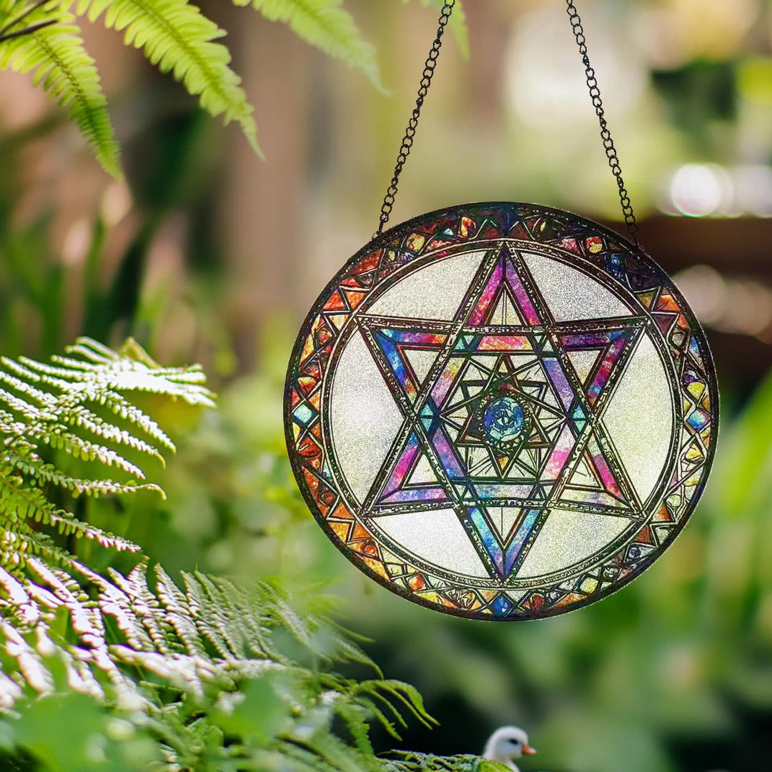Olivenorma Mystical Hexagram Star Of David Sacred Geometry Stained Glass Sun Catcher - image 5