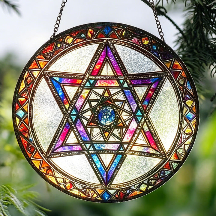 Olivenorma Mystical Hexagram Star Of David Sacred Geometry Stained Glass Sun Catcher - image 7