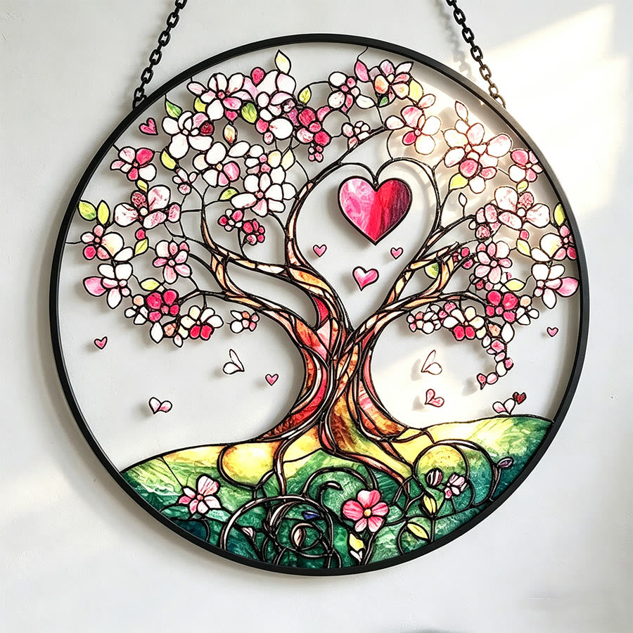 Olivenorma Cherry Blossom Heart Tree Stained Glass Sun Catcher - 30cm*30cm - image 0