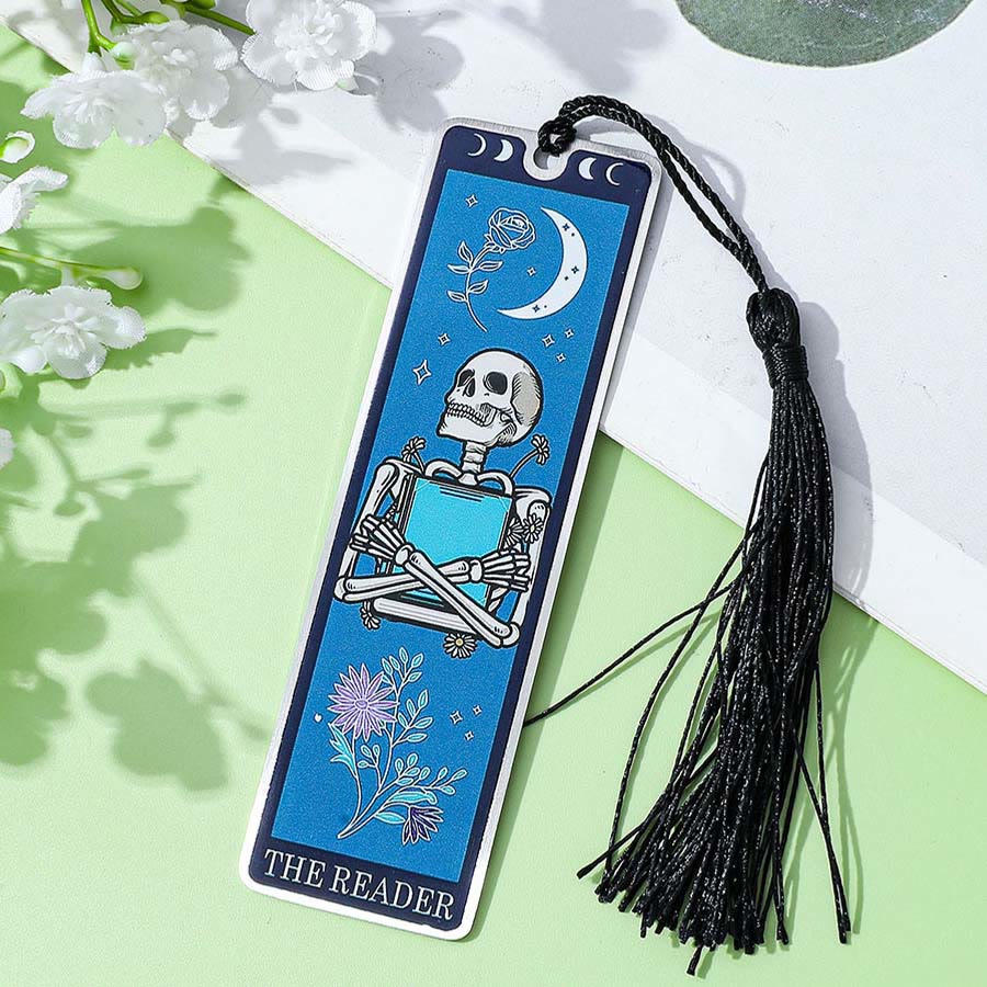 Olivenorma Tarot Style Skeleton Reader Bookmark - Blue & Rose Moon Skull Reader - 10pcs - image 3