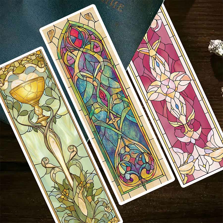 Olivenorma Stained Glass Art Nouveau Floral Bookmark - A set of 30 cards - image 0