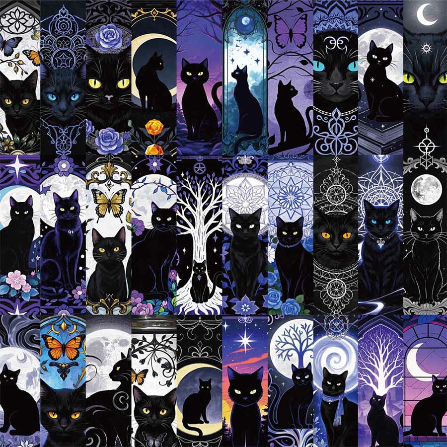 Olivenorma Witchy Celestial Black Cat Botanical Bookmark - image 6
