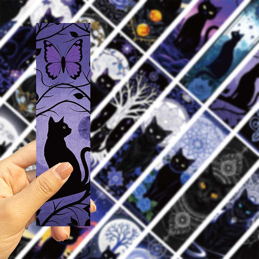 Olivenorma Witchy Celestial Black Cat Botanical Bookmark - image 2
