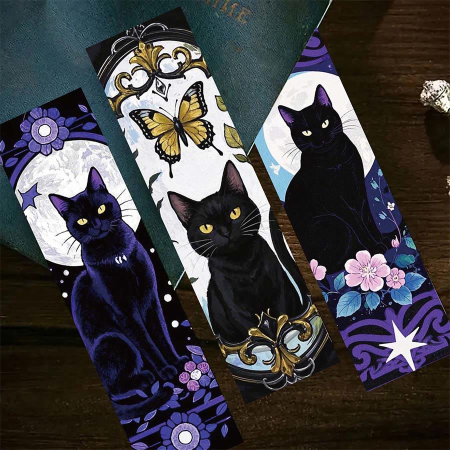 Olivenorma Witchy Celestial Black Cat Botanical Bookmark - A set of 30 cards - image 0