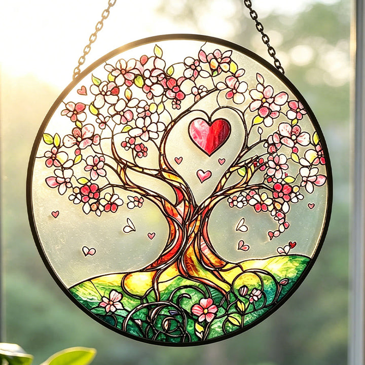 Olivenorma Cherry Blossom Heart Tree Stained Glass Sun Catcher - image 1