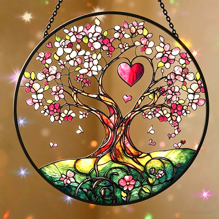 Olivenorma Cherry Blossom Heart Tree Stained Glass Sun Catcher - image 2