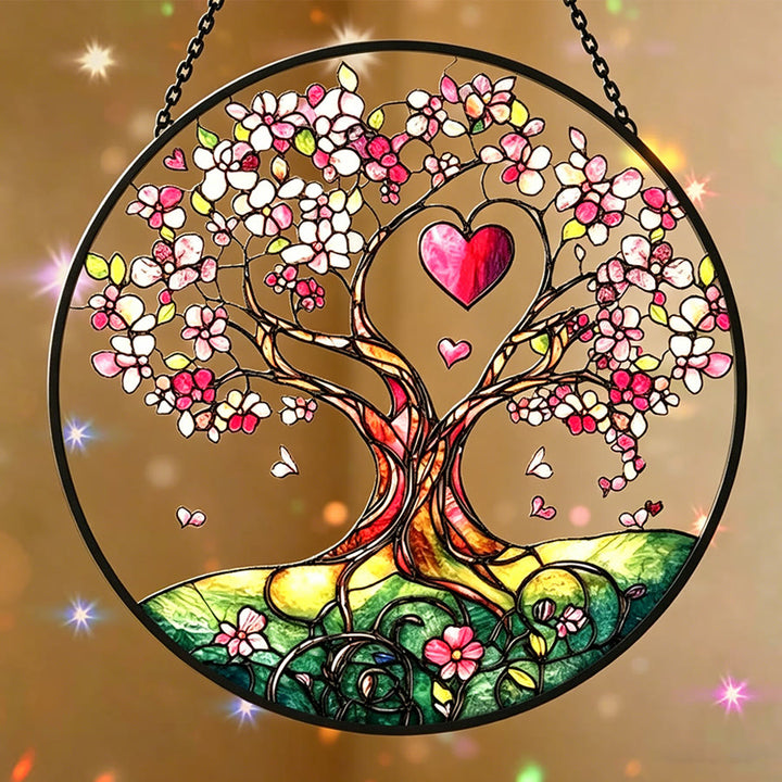 Olivenorma Cherry Blossom Heart Tree Stained Glass Sun Catcher - image 2