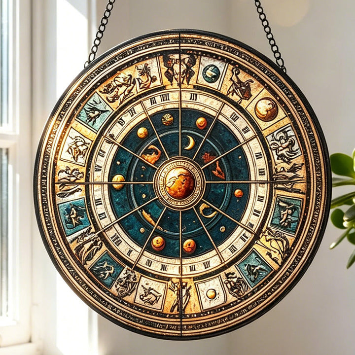Olivenorma Vintage Astrological Zodiac Wheel Stained Glass Sun Catcher - 30cm*30cm - image 0