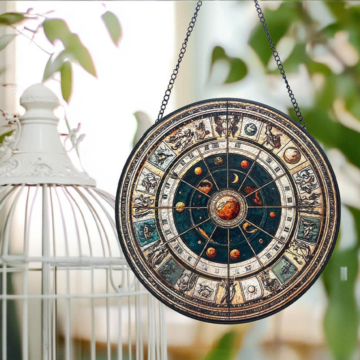 Olivenorma Vintage Astrological Zodiac Wheel Stained Glass Sun Catcher - image 3