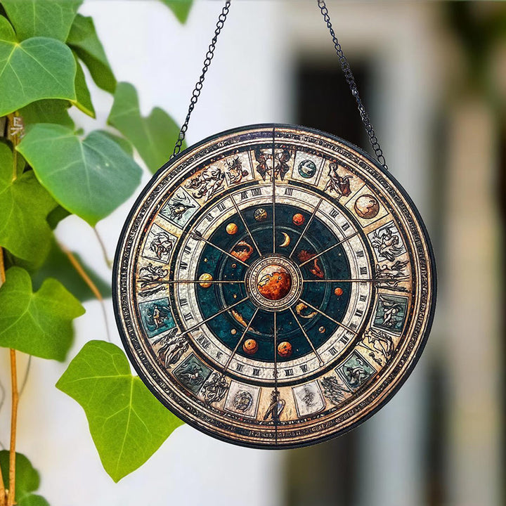 Olivenorma Vintage Astrological Zodiac Wheel Stained Glass Sun Catcher - image 4