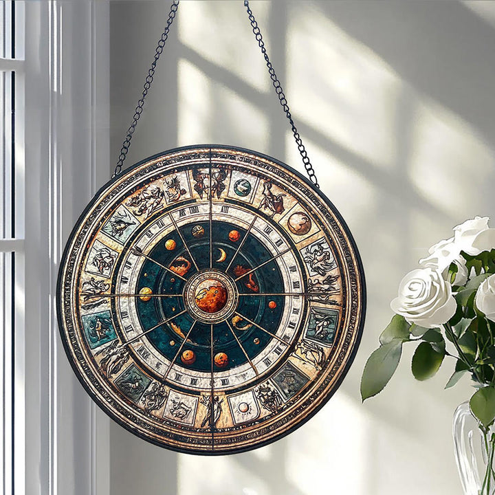 Olivenorma Vintage Astrological Zodiac Wheel Stained Glass Sun Catcher - image 2