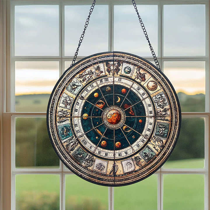 Olivenorma Vintage Astrological Zodiac Wheel Stained Glass Sun Catcher - image 1