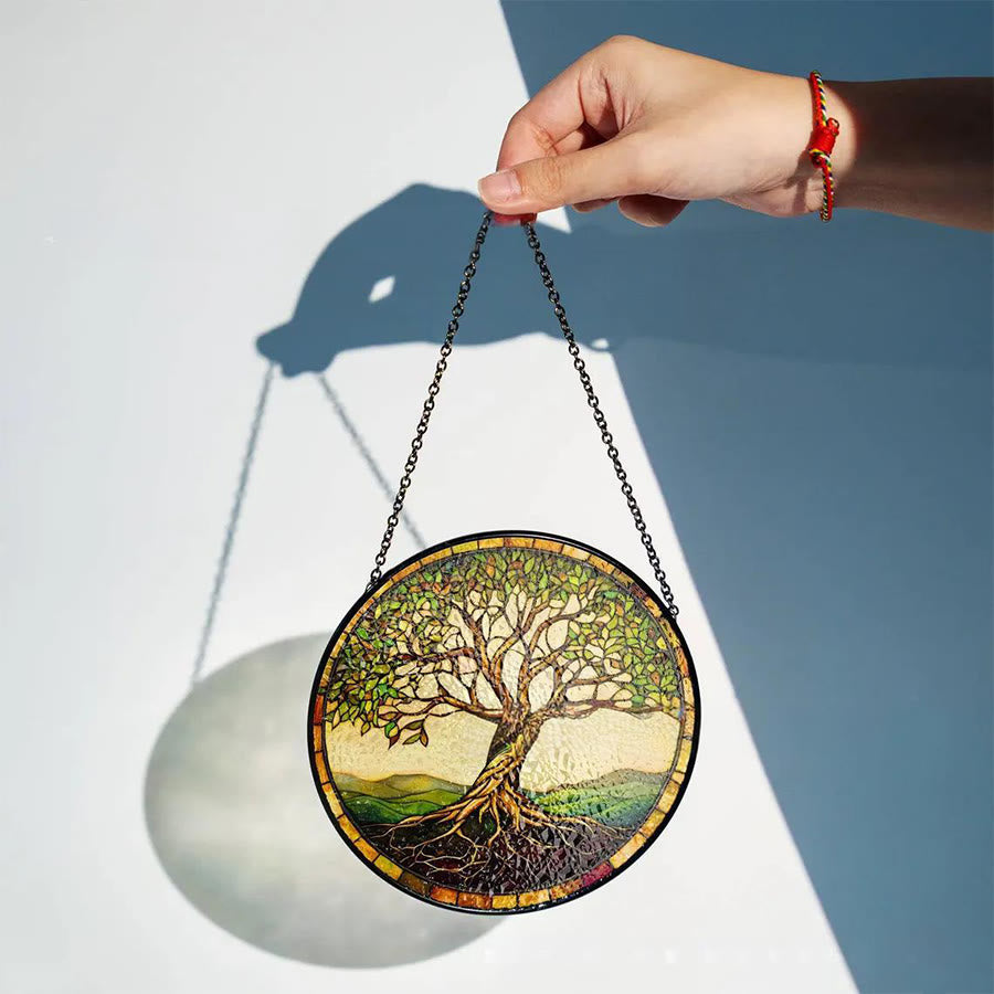 Olivenorma Vintage Autumn Tree Of Life Mosaic Stained Glass Sun Catcher - image 1