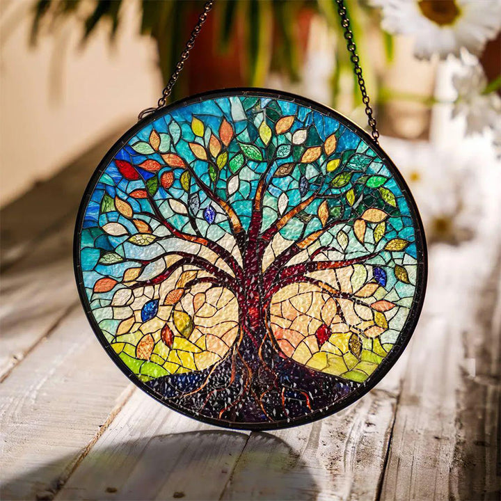 Olivenorma Vintage Autumn Tree Of Life Mosaic Stained Glass Sun Catcher - 30cm*30cm - Blue - image 5