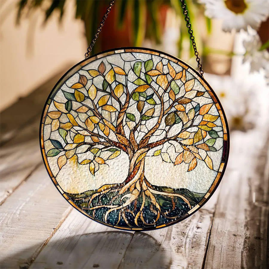 Olivenorma Vintage Autumn Tree Of Life Mosaic Stained Glass Sun Catcher - image 4