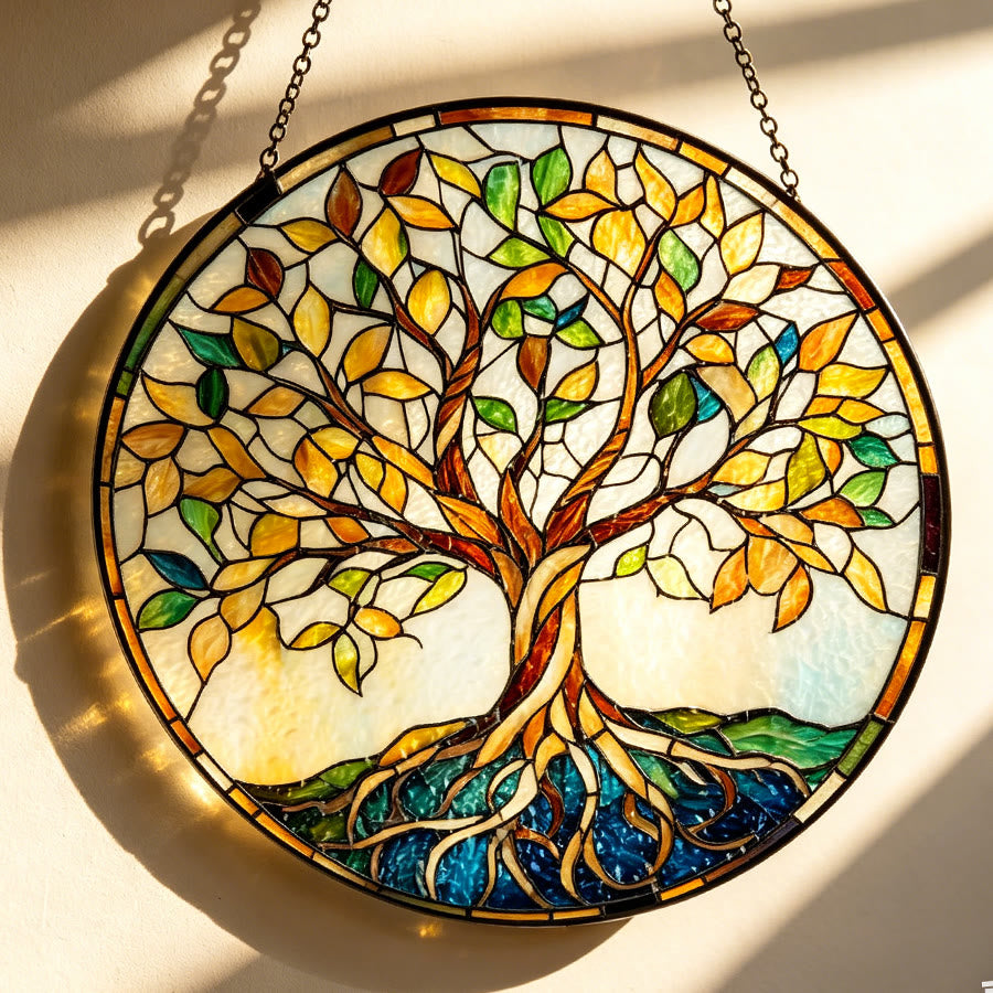 Olivenorma Vintage Autumn Tree Of Life Mosaic Stained Glass Sun Catcher - image 2