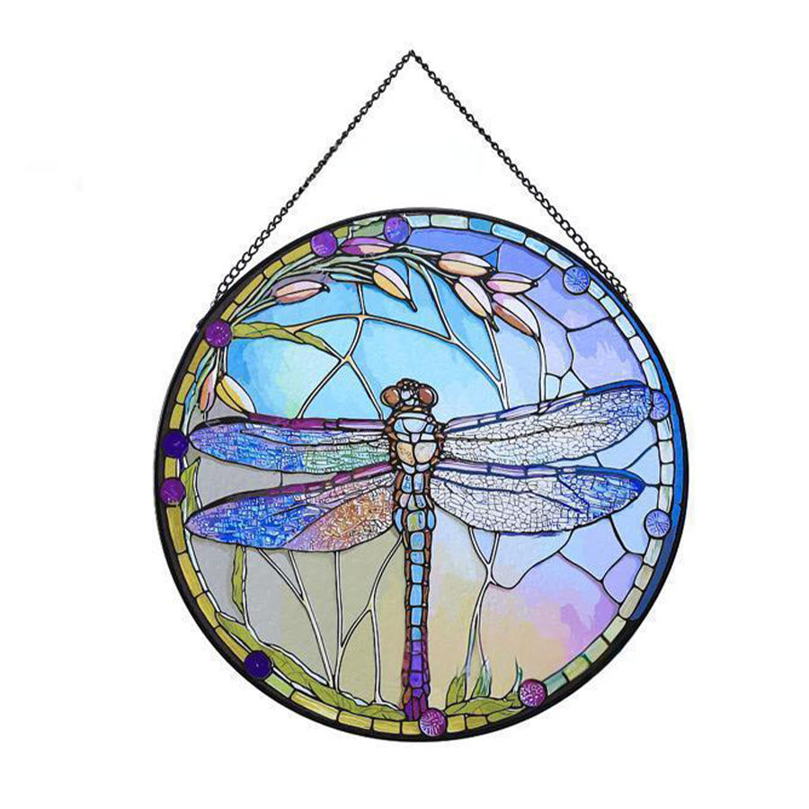 Olivenorma Iridescent Dragonfly Botanical Stained Glass Sun Catcher - 30cm*30cm - Vertical - image 4