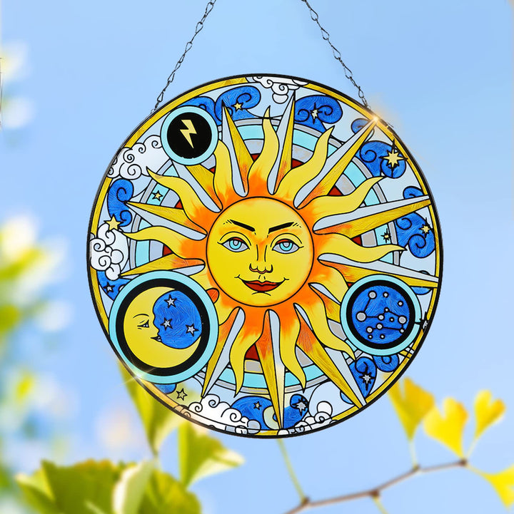 Olivenorma Celestial Sun Moon Lightning Zodiac Stained Glass Sun Catcher - 30cm*30cm - image 0