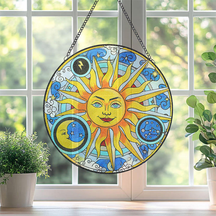 Olivenorma Celestial Sun Moon Lightning Zodiac Stained Glass Sun Catcher - image 5