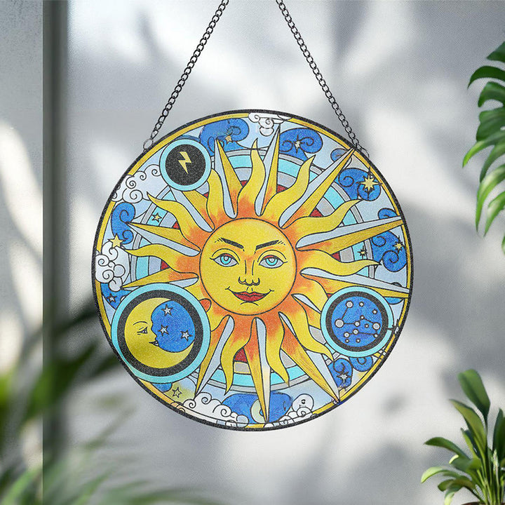Olivenorma Celestial Sun Moon Lightning Zodiac Stained Glass Sun Catcher - image 3