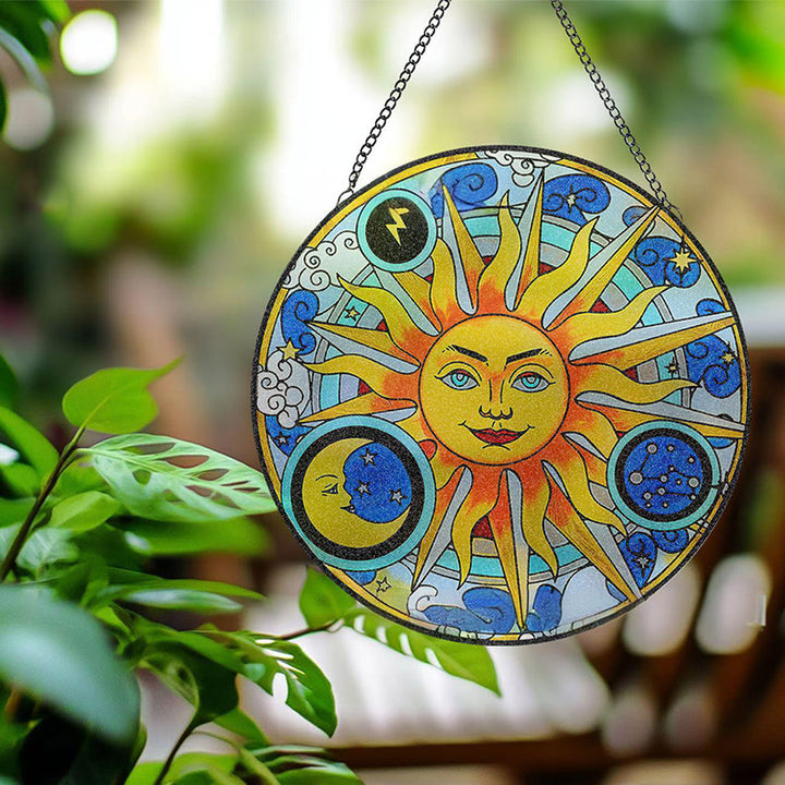 Olivenorma Celestial Sun Moon Lightning Zodiac Stained Glass Sun Catcher - image 1
