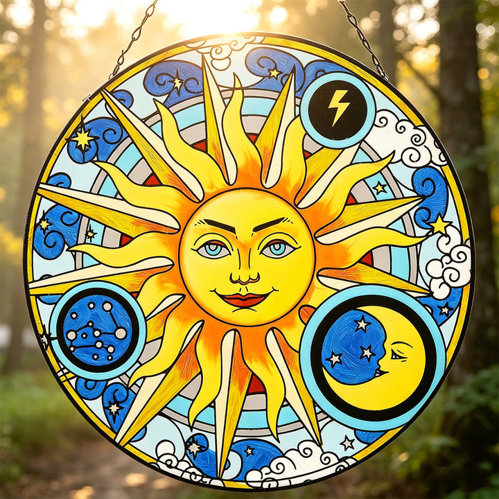 Olivenorma Celestial Sun Moon Lightning Zodiac Stained Glass Sun Catcher - image 2