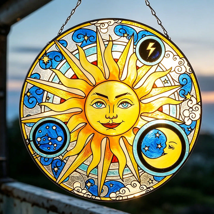 Olivenorma Celestial Sun Moon Lightning Zodiac Stained Glass Sun Catcher - image 8
