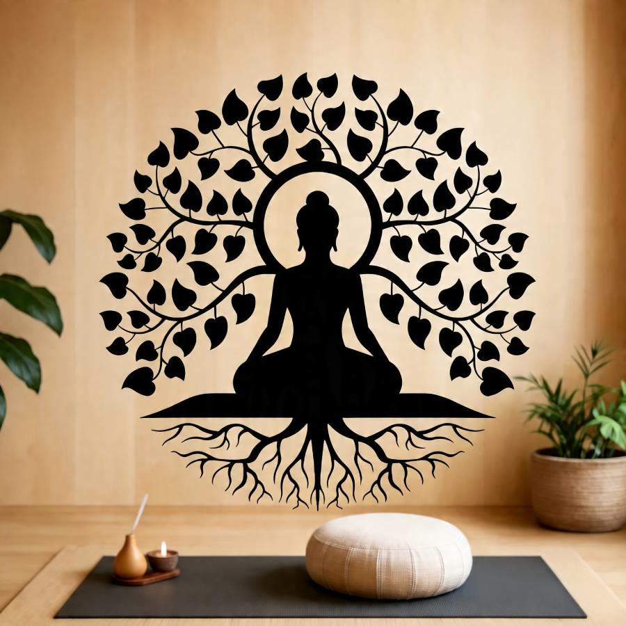 Olivenorma Buddha Under Bodhi Tree of Life Metal Wall Decor - Buddha Tree - image 0