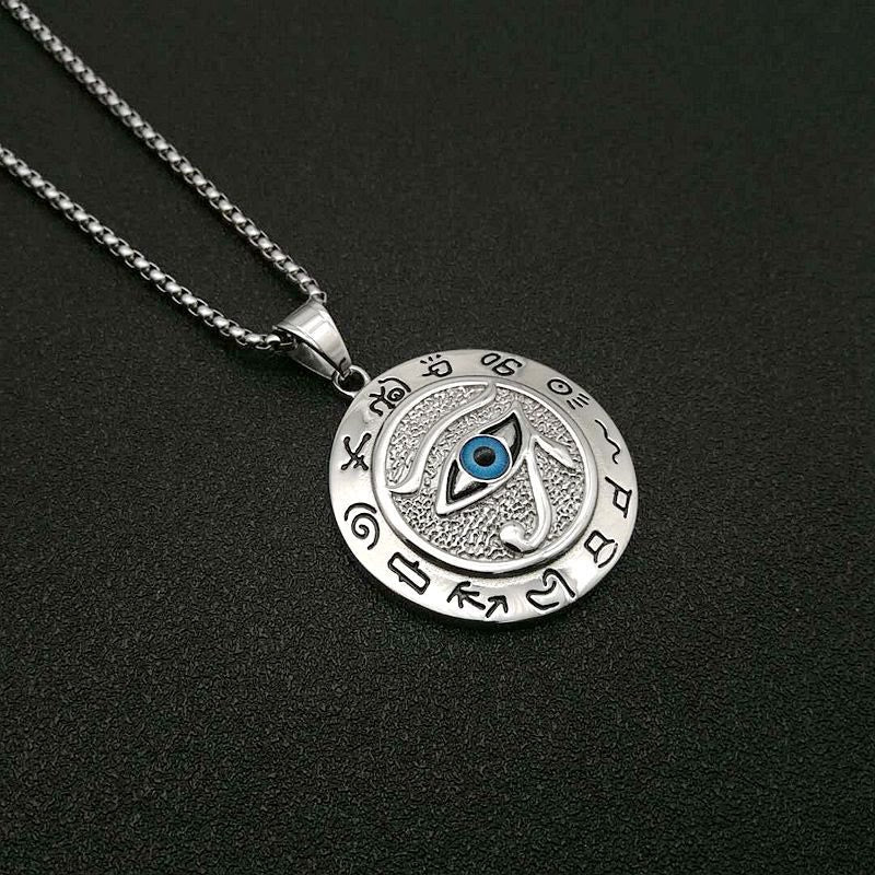 FREE Today: 1Psc Ancient Egyptian The Eye of Horus Pendant Necklace Men's Accessory - Silver Eye of Horus & Silver Runes - image 5