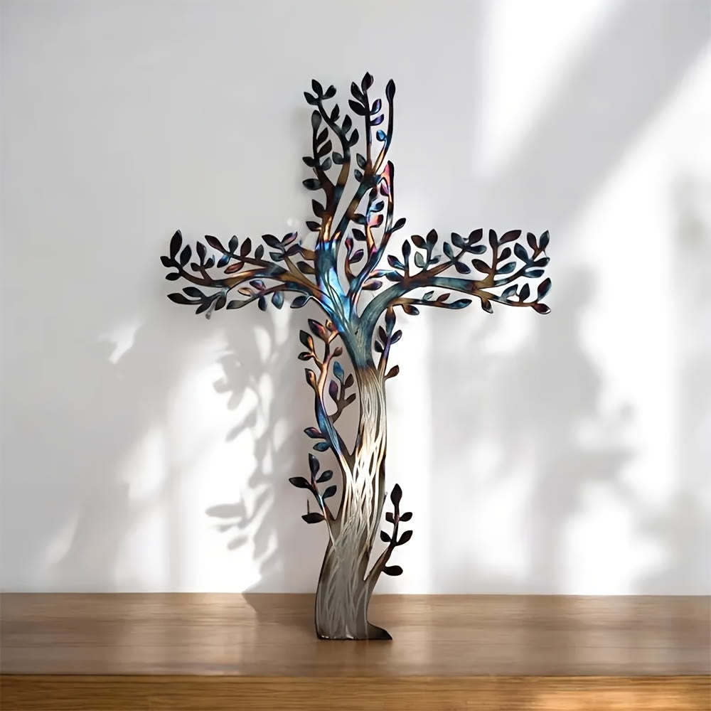 Olivenorma 1Pcs Metal Wall Art Featuring a Tree of Life Cross Home Wall Cross - 52cm*35.7cm*1.2mm - Gray - image 0