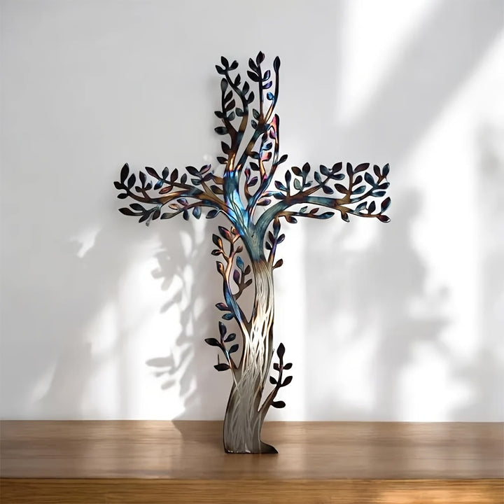 Olivenorma 1Pcs Metal Wall Art Featuring a Tree of Life Cross Home Wall Cross - 52cm*35.7cm*1.2mm - Gray - image 0