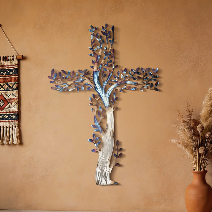 Olivenorma 1Pcs Metal Wall Art Featuring a Tree of Life Cross Home Wall Cross - image 1