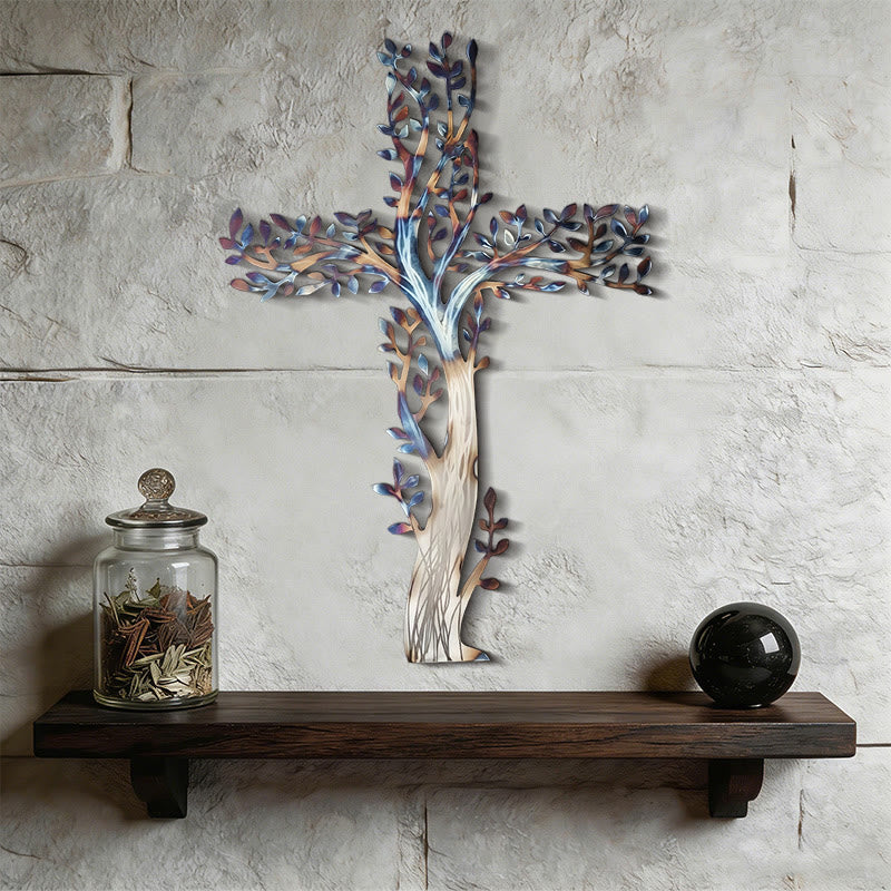 Olivenorma 1Pcs Metal Wall Art Featuring a Tree of Life Cross Home Wall Cross - image 3