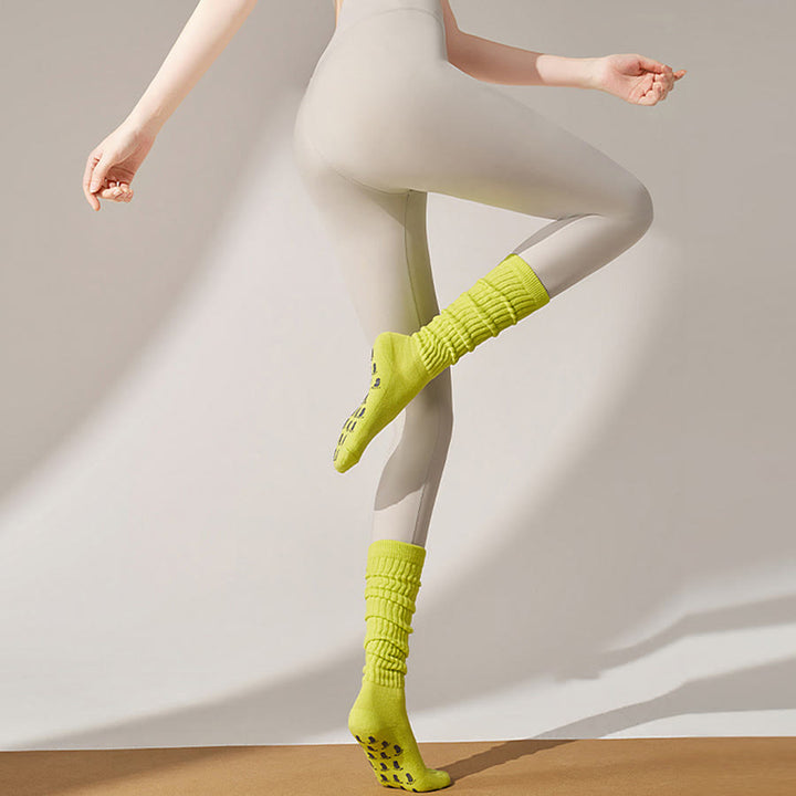 Olivenorma Full Palm Silicone Anti Slip Stable Body Posture Shock Absorption Breathable Elastic Non Skid Training Workout Women's Yoga Socks - Lemon-Lime Green - 10Pairs - image 11